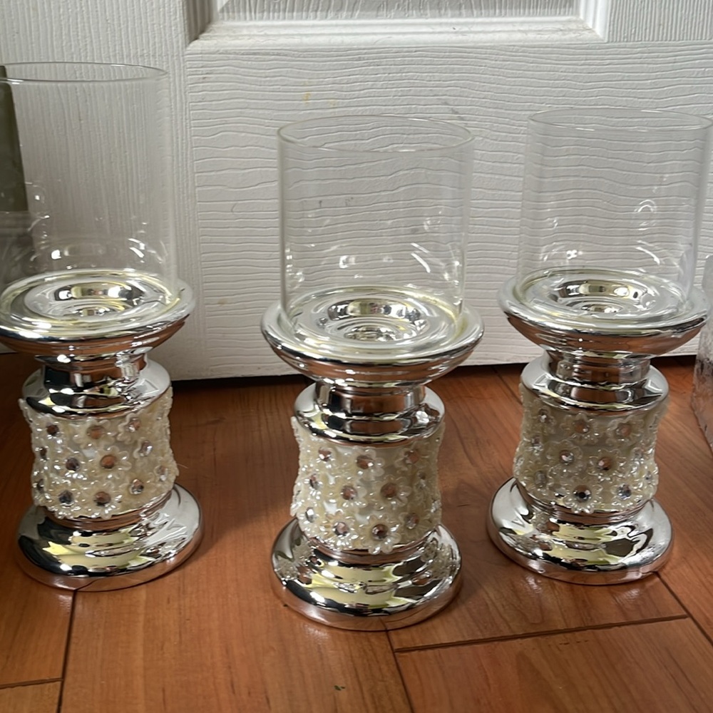 3 Pc Floral Detail Candle Holders